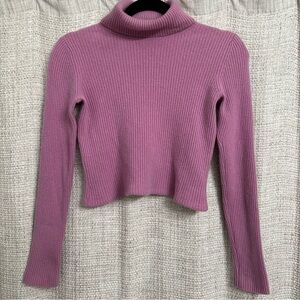 Reformation Cashmere Sweater Cropped Ribbed Long Sleeve Turtleneck Pink Mauve